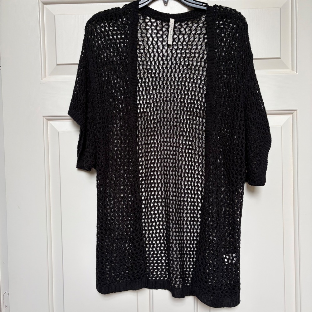 Willow & Clay Black Open Knit Crochet Cardigan Short Sleeve Boho Festival Grunge